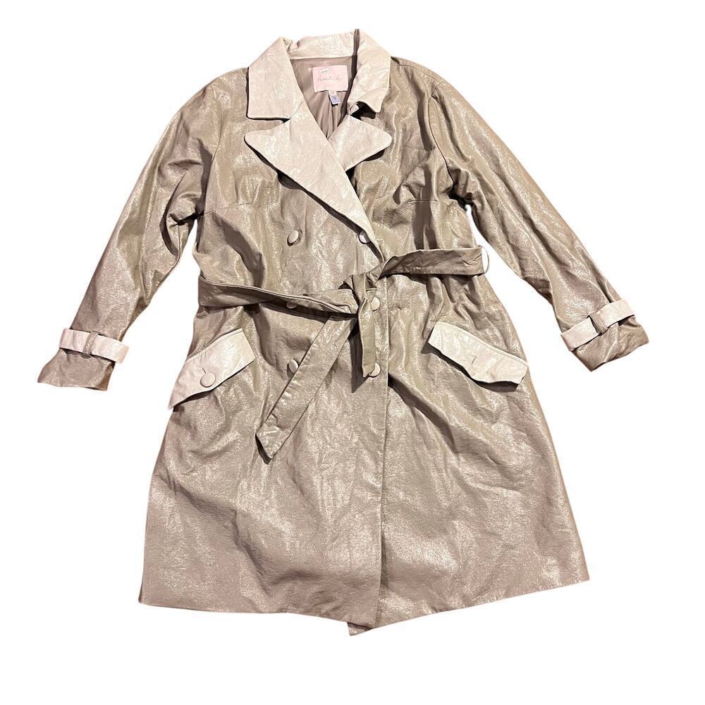 Anthropology Hutch Vegan Leather Trench Coat Size 1X Plus Beige Belted Classic
